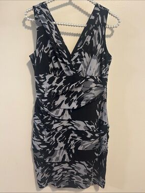 Intermission Abstract Animal Print Ruched Tiered Bodycon Cocktail Dress Size 8